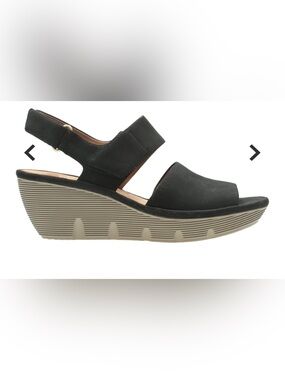 CLARKS CLARENE ALLURE WOMENS WEDGE OPEN TOE BLACK LEATHER SANDALS SIZE 8